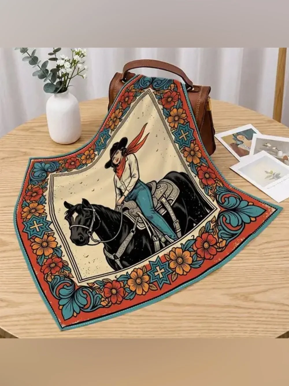 NWT Western Cowgirl Wild Rag Scarf Horse Floral Bandana 28” Square